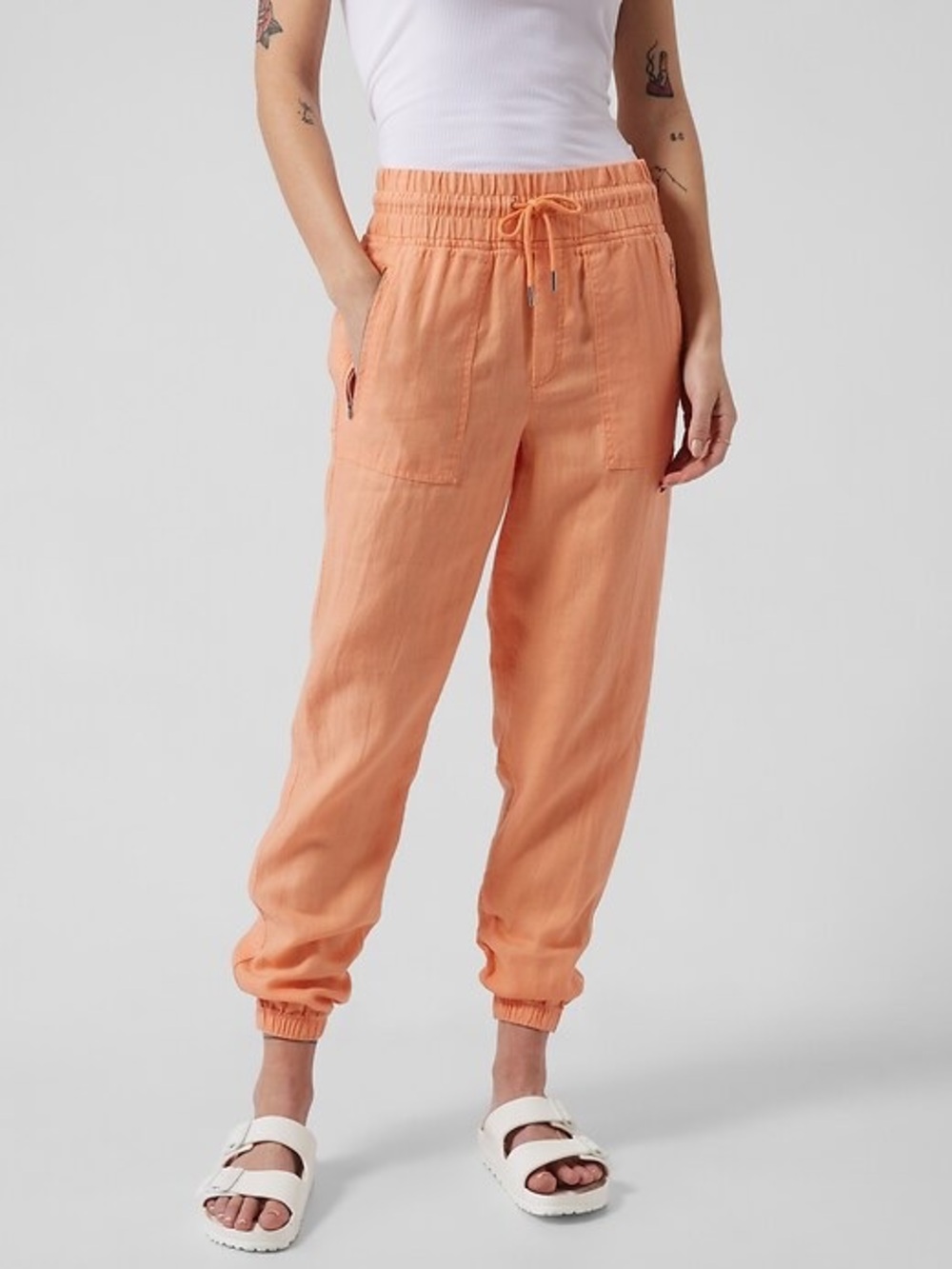 Athleta Cabo Linen Joggers in Cactus Peach Orange size 2